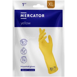 Mercator, 1 пара, Розмір XL, Меркатор, Рукавички латексні господарські, жовті