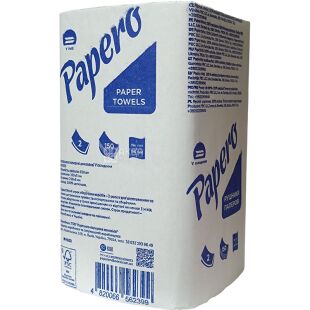 Papero, 150 листов, Полотенца бумажные Паперо,  2-х слойные, V-сложения, белые, 210х190 мм
