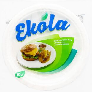 Ekola, Тарілки паперові закусочні круглі, 10 шт., Ø 22 см, білі