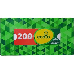 Ecolo, 200 шт., Серветки косметичні Еколо, 2-шарові, 20х21 см