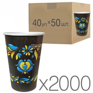 Стакан бумажный Орнамент, однослойный, Упаковка 40 шт. х 50 шт., 340 мл, D80