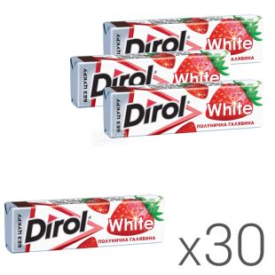 Dirol White, Упаковка 30 шт. х 14 г, Дирол Вайт, Жевательная резинка, Клубника, без сахара