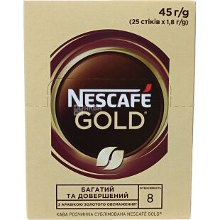 Nescafe Gold, 25 шт. х 1,8 г, Кофе Нескафе Голд, растворимый, в стиках