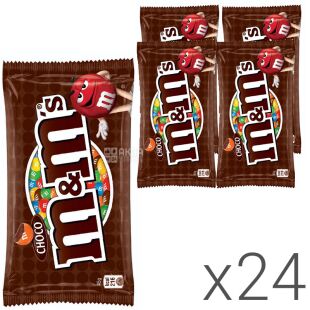 M&M's, Упаковка 24 шт. х 45 г, Драже с молочным шоколадом в разноцветной глазури