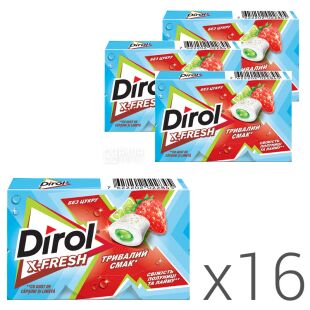 Dirol X-Fresh, Упаковка 16 шт. х 19,5 г, Дірол, Жувальна гумка, Полуниця та Лайм, без цукру