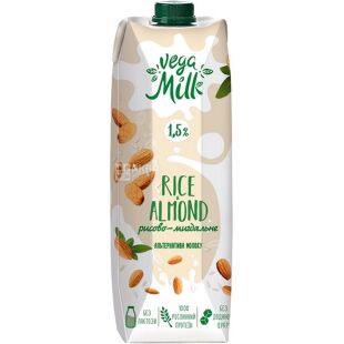 Vega Milk, 950 мл, Напиток  миндальный с рисом, без сахара, 1,5 %