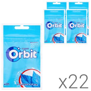 Orbit,  Упаковка 22 шт. х 29 г, Орбіт, Жувальна гумка, Солодка м’ята, без цукру