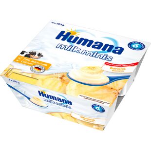 Humana Baby Milchdessert Pfirsich, 4 х 100 г, Хумана, Кисломолочний продукт с бананом, с 6-ти месяцев