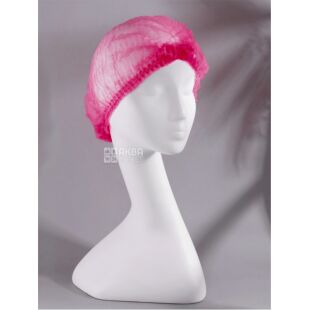 Одноразова шапочка із спанбонду на гумці, рожева, 100 шт.