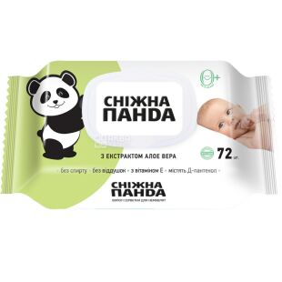 Сніжна Панда, Kids, 72 шт., Серветки вологі дитячі, Алое, без аромату, з клапаном