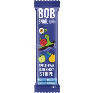 Bob Snail Stripe, 14 г, Конфета натуральная Яблоко-Груша-Черника Боб Снейл Страйп, без сахара