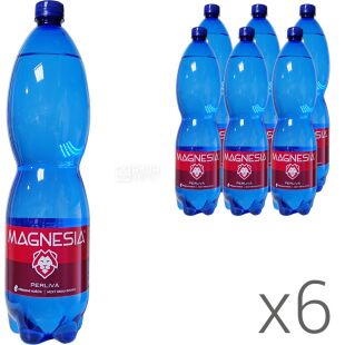 Magnesia, Упаковка 6 шт. х 1,5 л, Вода минеральная с природным магнием, газированная, ПЭТ
