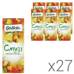 Galicia, Упаковка 27 шт. х 0,2 л, Смузі Яблуко-Персик Галіція, без цукру