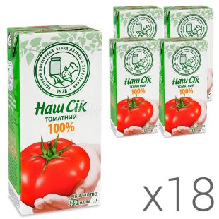Наш сок, Упаковка 18 шт. х 0,33л, Сок Томатный, с солью