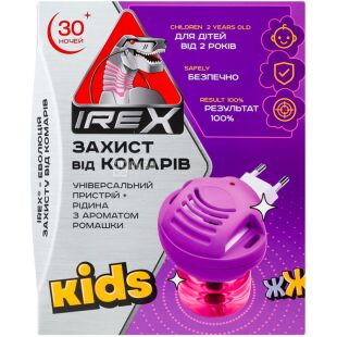 Irex Kids, 200 мл, Ирекс, Средство от комаров + электрофумигатор с ароматом ромашки, 30 ночей, для детей от 2-х лет