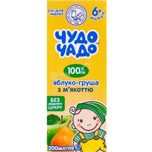 Чудо-Чадо, 0,2л, Сок для детей с 4 месяцев Яблоко-Груша с мякотью, с трубочкой