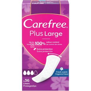 Carefree, Plus Large Fresh, 36 шт., Прокладки щоденні, контроль над запахом