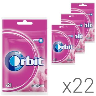 Orbit Bubblemint, Упаковка 22 шт. x 29 г, Орбіт, Жувальна гумка, Бабблмінт, без цукру