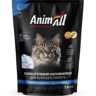 AnimAll, Блакитний аквамарин, 7,6 л, Наповнювач для котячого туалету, силікагель, 3,2 кг