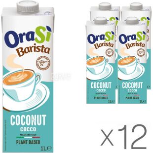 OraSi Barista Сoconut, Упаковка 12 шт, по 1 л, Ораси, Напиток кокосовый с рисом Бариста