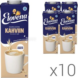 Elovena Kahviin Barista, Упаковка 10 шт. х 1 л, Эловена Бариста, Молоко овсяное для кофе, 3%