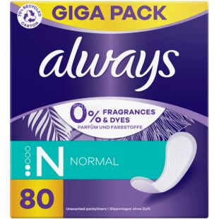 Always Daily Fresh Normal, 80 шт., Олвейс, Прокладки ежедневные без запаха, 2 капли
