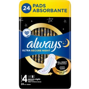 Always Ultra Secure Night, 24 шт., Олвейс, Гигиенические прокладки ночные, 7 капель