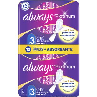 Always Platinum Day and Night, 12 шт., Олвейс, Гігієнічні прокладки День-Ніч, 5 крапель