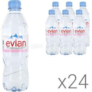 Evian, 0,5 л, Упаковка 24 шт., Эвиан, Вода минеральная негазированная, ПЭТ