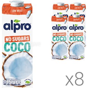 Alpro Coconut No Sugars, Упаковка 8 шт. х 1 л, Алпро, Молоко кокосове без цукру