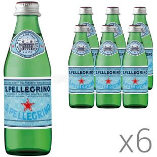 San Pellegrino, 0,25 л, Упаковка 6 шт., Сан Пеллегрино, Вода минеральная газированная, стекло