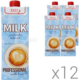 PROFESSIONAL line, Упаковка 12 шт. х 1 л, Профешнл лайн, Молоко для кавових напоїв, ультрапастеризоване, 2,5%