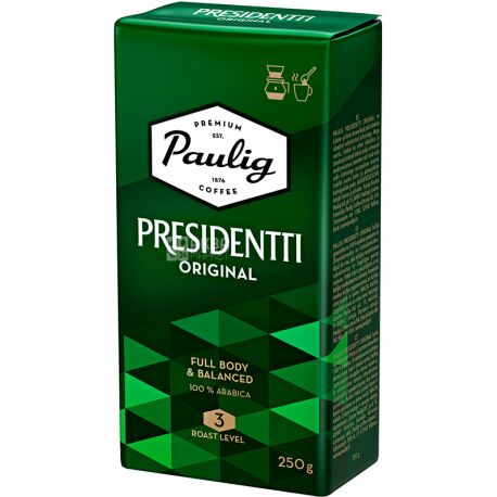 Paulig Presidentti Original, 250 г, Кофе Паулиг Президент Ориджинал, средней обжарки, молотый