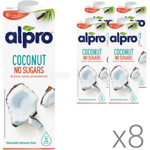 Alpro Coconut No Sugars, Упаковка 8 шт. х 1 л, Алпро, Молоко кокосовое без сахара