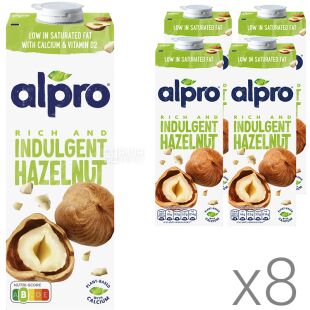 Alpro, Hazelnut Original, Упаковка 8 шт. по 1 л, Напій соєвий, Лісовий горіх, 1,6%