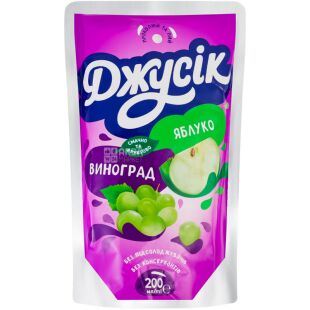 Джусік, 0,2 л, Напій соковий Яблуко-виноград освітлений Джусік, з трубочкою