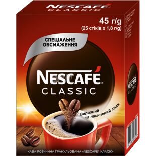Nescafe Classic, 25 шт. х 1,8 г, Кофе Нескафе Классик, растворимый, в стиках
