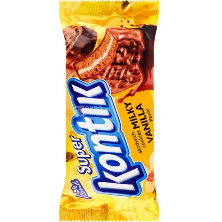 Super-Kontik Milky Vanilla, 90 г, Супер-Контик, Печенье-сэндвич, Ванильный