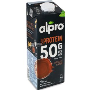 Alpro Plant Protein Chocolate, 1 л, Алпро, Молоко соевое с протеином и шоколадным вкусом