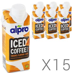 Alpro Iced coffee Caramel, Упаковка 15 шт. х 0,25 л, Холодный кофе со вкусом Карамели на соевом молоке Алпро