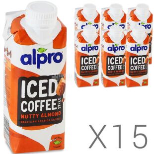 Alpro Iced coffee Nutty almond, Упаковка 15 шт. х 0,25 л, Холодна кава зі смаком Мигдалю на соєвому молоці Алпро