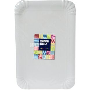 Weekend, Тарілка паперова закусочна прямокутна, 100 шт., 14х20 см, біла