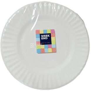 Промтус, Тарілка паперова закусочна кругла, 100 шт., Ø 23 см, біла