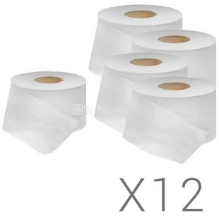 Wellis, Упаковка 12 шт. х 1 рул., Туалетная  бумага макулатурная  Велис, однослойная, 120 м, без перфорации, на втулке