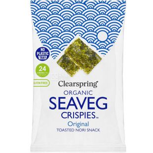 Clearspring, Seaveg Crispies Original, 4 г, Водоросли морские хрустящие, органические