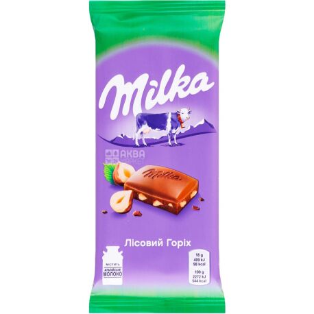 Milka, 90 г, Милка, Молочный шоколад, с измельченными лесными орехами