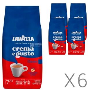 Lavazza Crema e Gusto, Упаковка 6 шт. х 1 кг, Кофе в зернах темной обжарки Лавацца, купаж