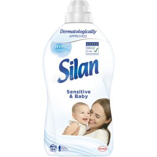 Silan, Sensitive&Baby, 1408 мл, Кондиционер-ополаскиватель для детского белья и людей с чувствительной кожей