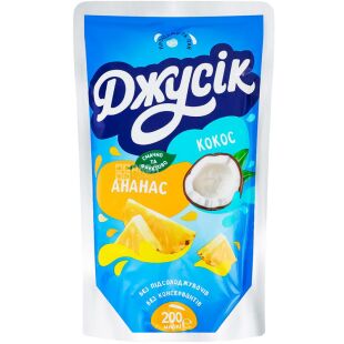 Джусік, 0,2 л, Напій соковий Ананас-Кокос, з трубочкою
