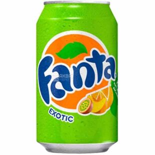Fanta Exotic,0,33 л, Напій газований зі смаком тропічних фруктів Фанта, ж/б